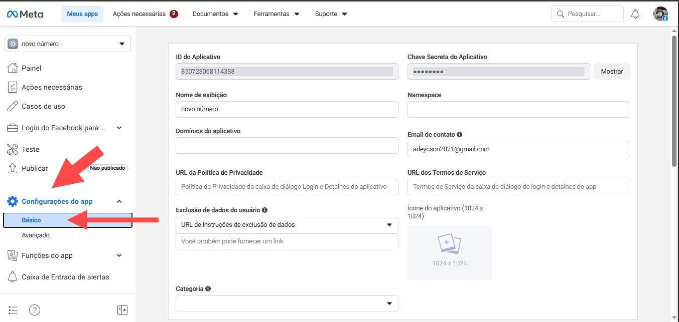 Menu Configurações do App › Básico